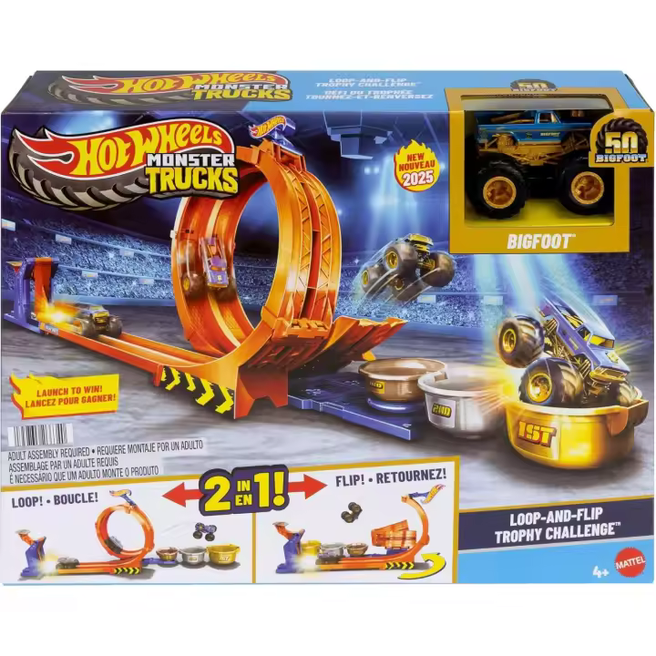 Hot Wheels Monster Trucks Trofeo Challenge de loopings y giros Bigfoot Conjunto de de Pista y camión Conjunto de Juego con vehículo metálico 50 Aniversario a Escala 1:64 Dos Formas de Jugar (Mattel JBX64) - 1
