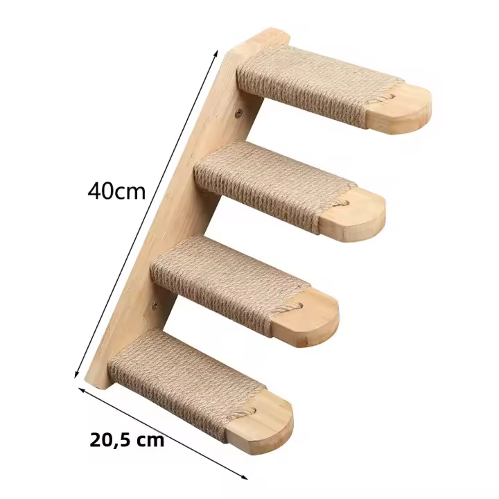 Escalera De Madera Y Algodón Para Gatos Montada En La Pared Con Pasos Para Jugar Y Dormir Mobiliario Para Mascotas Internas Con Rascador - 1