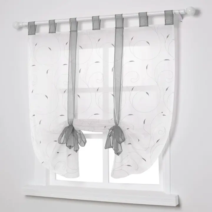 Persianas Romanas Bordadas para Ventanas, Decoración Para Dormitorio, Balcón, Cocina, Gris, 80cmx140cm - 1
