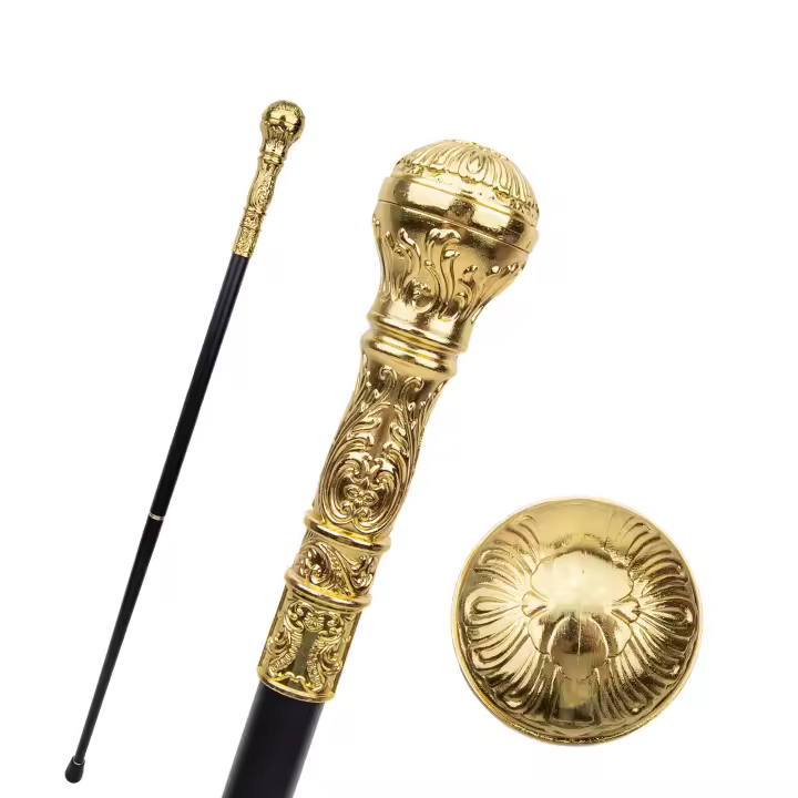 Bastón De Moda Dorado Con Mango Redondo Elegante Para Fiesta Y Decoración Cruzado De 93cm Material De Acero Con Punta De Goma - 1