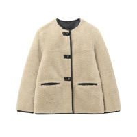 Chaqueta De Fieltro PB&ZA Para Mujeres Otoño E Invierno 2024 Cuello Redondo Abotonada Integrada Con Peluche Casual Para El Trabajo - details 1