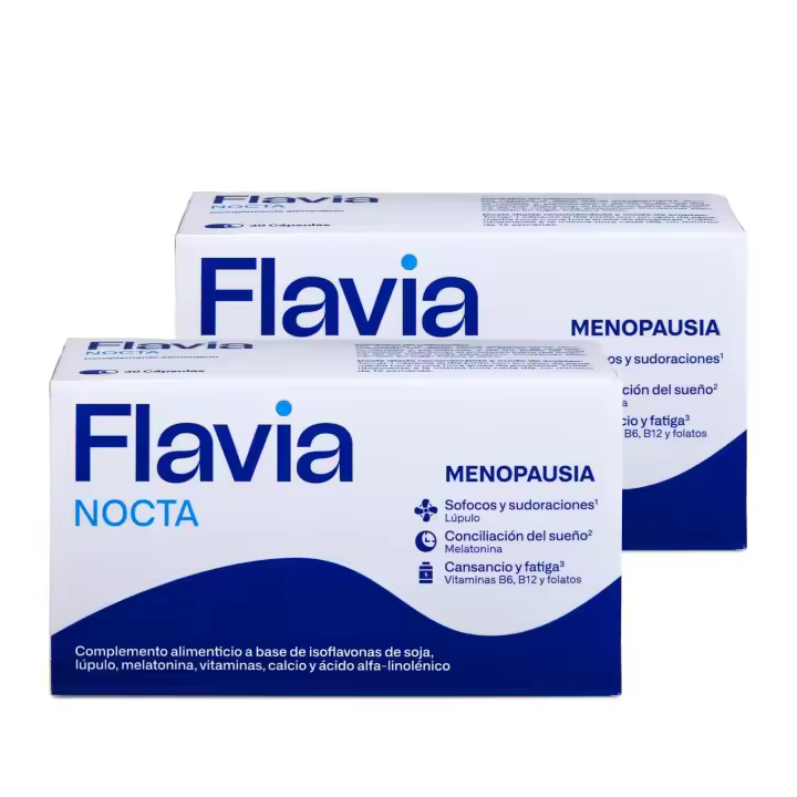 FLAVIA NOCTA - Pack 2 x 30 Comprimidos, Alivia los Síntomas de la Menopausia, con Isoflavonas de Soja y Melatonina, Mejora el Sueño, Bienestar de los Huesos, Disminuye Cansancio y Fatiga, con Estudios Clínicos, de Lacer - 1