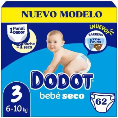 Dodot Bebé-Seco Talla 3 (6-10 kg) 62 Pañales – Sequedad Duradera y Protección Anti Fugas - 1