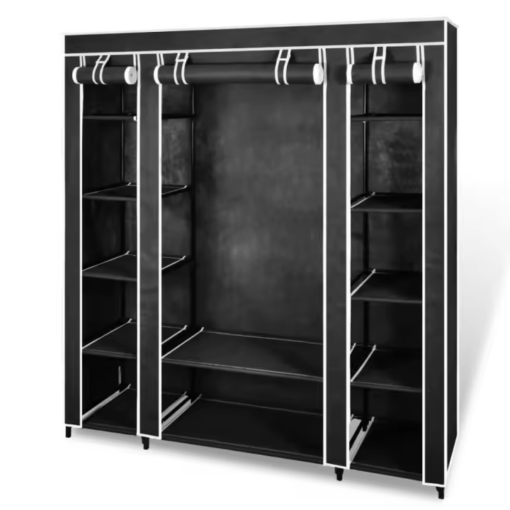 vidaXL Armario de tela compartimentos y varillas 45x150x176cm en color Marrón/Negro | almacenamiento funcional diseño moderno para baño dormitorio sala - 1