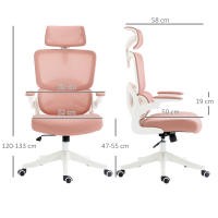 Vinsetto Silla de Oficina de Malla Giratoria Silla de Escritorio Basculante con Respaldo Alto Reposacabezas Reposabrazos y Soporte Lumbar 62x58x120-133 cm Rosa - details 2