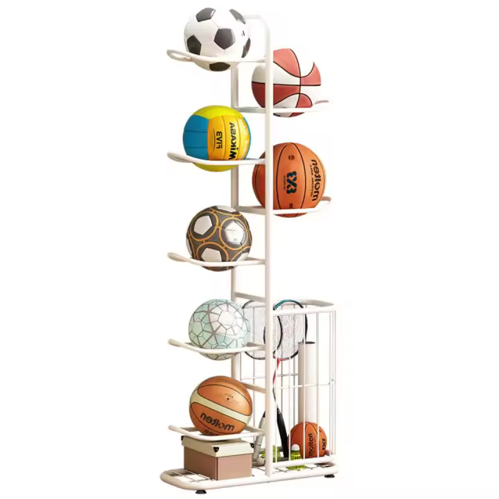 Estante metálico dispensador de balones de Fútbol, Baloncesto y Voleibol-Hasta 7 balones, Blanco - 1