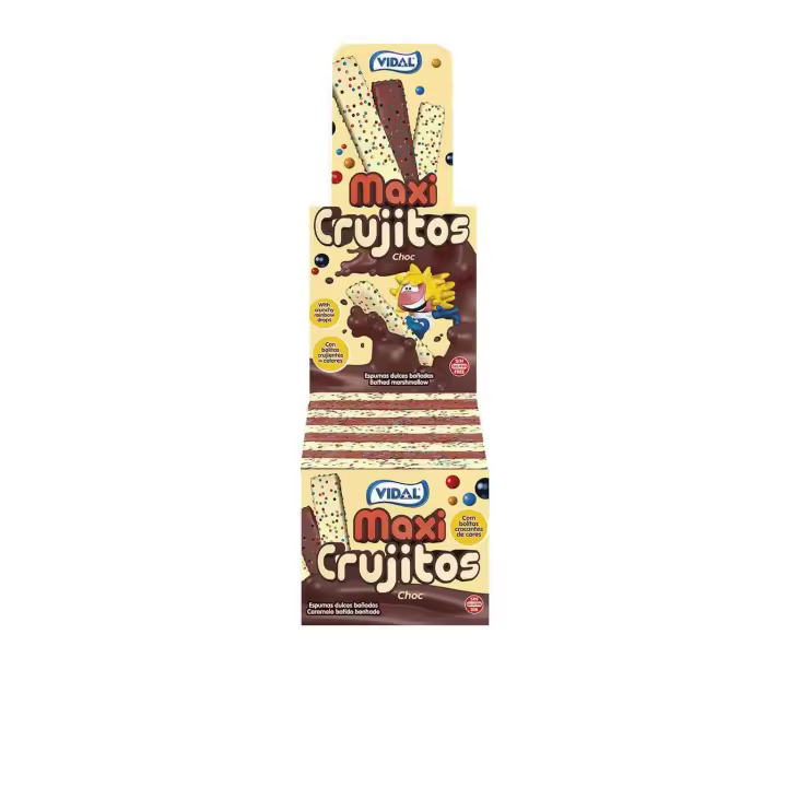Vidal Maxicrujitos Choco Golosinas en Estuche de 855 G - Deliciosas Nubes con Cobertura Especial Sabor Chocolate y Crujientes Bolitas de Caramelos de Colores - Formato: Caja de Golosinas 75 Unidades Aprox - SIN GLUTEN - 1