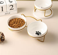 Tazón De Cerámica Para Gatos Y Perros 500ML Con Soporte Elevado Alimentos Y Agua Dispensador Accesorios Para Gatos Tazón Doble De Forma Redonda - details 12