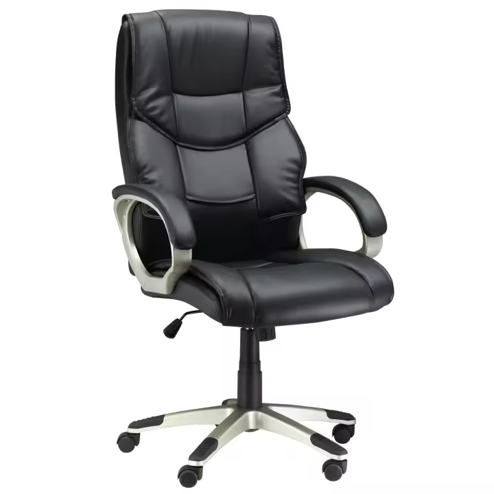 HOMCOM Silla de Oficina Silla Ejecutiva con Función Mecedora Silla de Oficina Silla de Escritorio Silla Ergonómica Giratoria Asiento Deportivo Respaldo Alto Negro Piel Sintética Metal 70 x 58 x 114-124 cm - 1