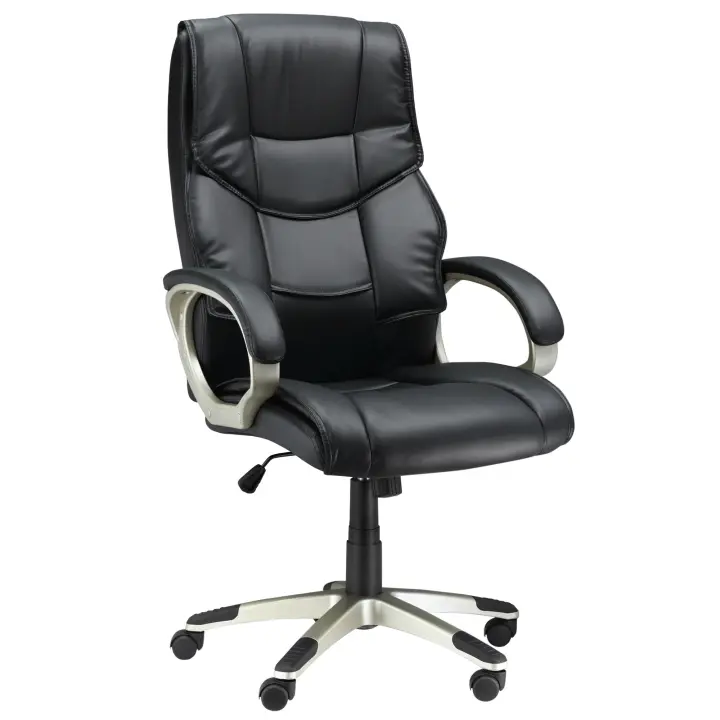 HOMCOM Silla de Oficina Silla Ejecutiva con Función Mecedora Silla de Oficina Silla de Escritorio Silla Ergonómica Giratoria Asiento Deportivo Respaldo Alto Negro Piel Sintética Metal 70 x 58 x 114-124 cm - 1