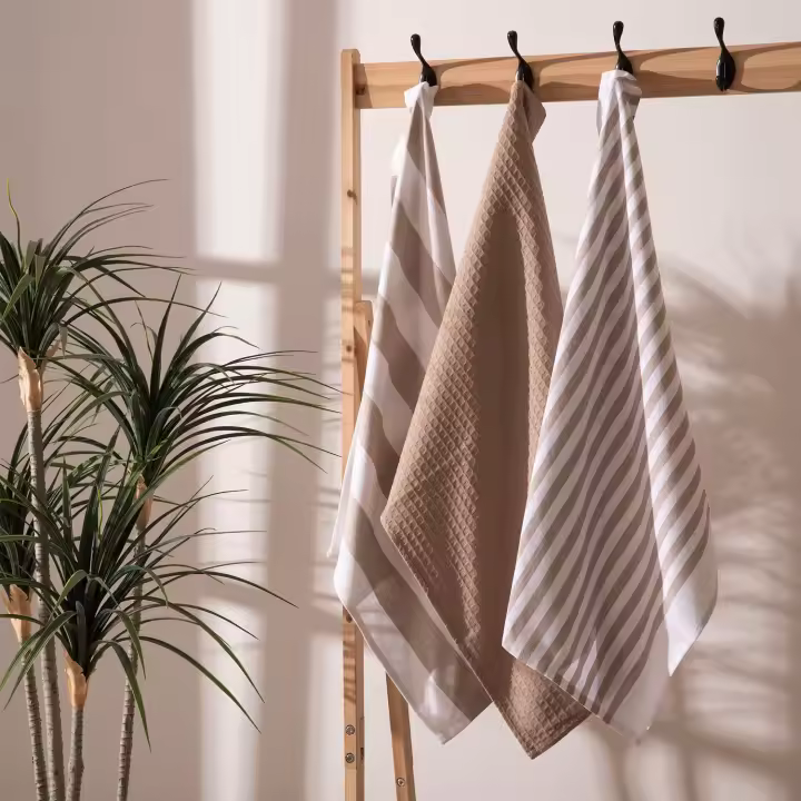 Set de 3 Paños de Cocina Lines Beige - 1