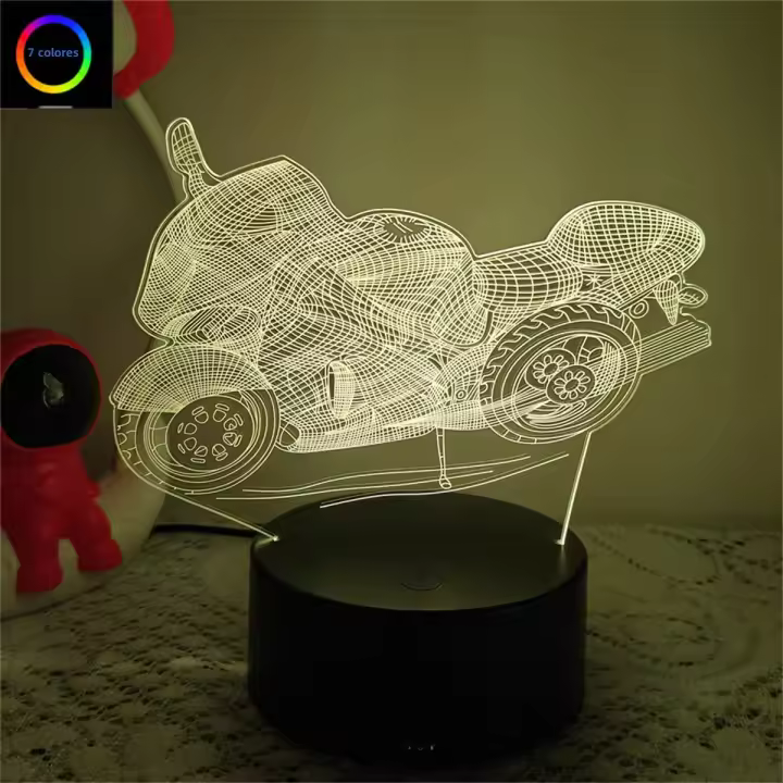 Lámpara De Ilusión Optica 3D Para Motocicleta Con Toque Y Luz Ambiental Cambiante De 7 Colores Para Dormitorio - 1