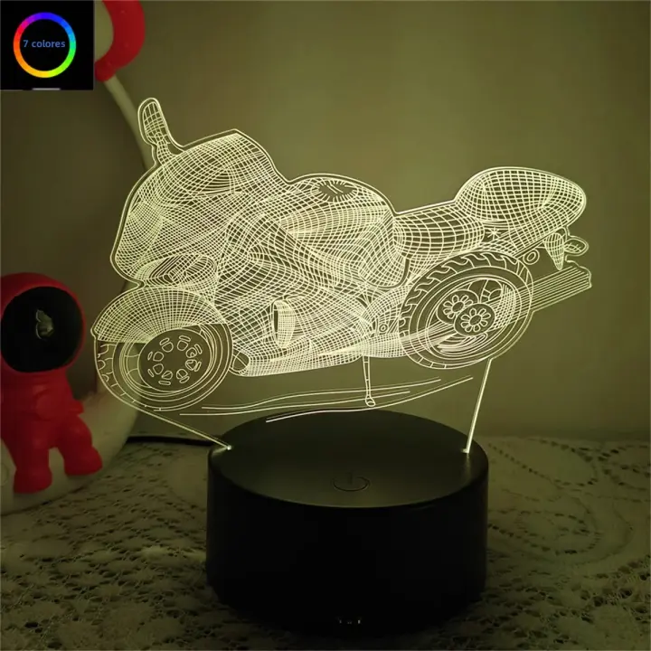 Lámpara De Ilusión Optica 3D Para Motocicleta Con Toque Y Luz Ambiental Cambiante De 7 Colores Para Dormitorio - 1