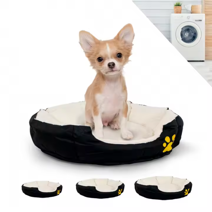 Mobiclinic Cama Perro Pluto Cama Perros pequeños Marca española Varios tamaños Suave Cama Gato Base Antideslizante Cómoda y Agradable Lavable a máquina Talla S Negro y Beige - 1