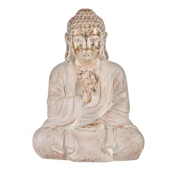 Figura Decorativa para Jardín Ibergarden CC20412 Blanco Dorado Poliresina 23,5 x 49 x 36 cm Buda - 1