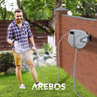 Carrete de Manguera de Jardín Automático Arebos | Enrollador de Manguera Giratorio 180° | 20m Gris - details 9
