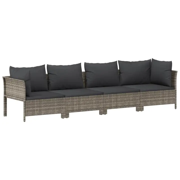 vidaXL Set de muebles de jardín 4 pzas y cojines ratán sintético gris - 1