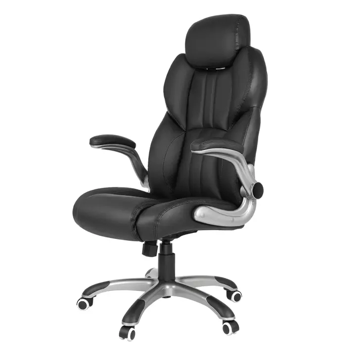 Silla de oficina giratoria ergonómica con apoyabrazos abatibles, base de estrella, carga máxima de 150 kg, color negro - 1