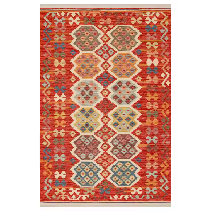 OTTOMAN - ALFOMBRA  KILIM NOMADA NMD 03 RED - kilim auténtico  suave al tacto, reversible y lavable, elaborados con algodón reciclado.Varias medidas. - 1