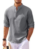 Camisa Larga De Manga Para Hombre Algodón Y Lino Estilo Playa Casual Color Sólido Cuello En Punta Talla Grande S-5XL Primavera Otoño - details 3