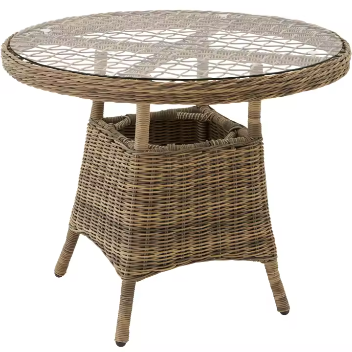 Tectake - Mesa de aluminio y ratán para jardín con tablero de cristal 91 x 73,5 cm  Mesa de jardín moderna y grande  Estable estructura de aluminio inoxidable  Tablero extraíble y resistente de vidrio de seguridad - 1