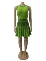 Vestido Mini De Oficina Para Mujer Estampado Y Elástico De Tenis Con Cuello Redondo Y Falda Plisada Casual Middle Age Polyester - details 57