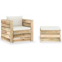 vidaXL Muebles de jardín 2 pzas con cojines madera impregnada en color Crema y gris/crema y marrón/Gris y más | acolchados duraderos para sofás de jardín terraza exterior - details 1