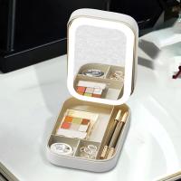 Caja de maquillaje de espejo iluminado, bolsa de almacenamiento de cosméticos con espejo LED | Bolsa de maquillaje portátil-3 colores con bolsa de maquillaje ligero, bolsa de maquillaje de viaje Blanco - details 1