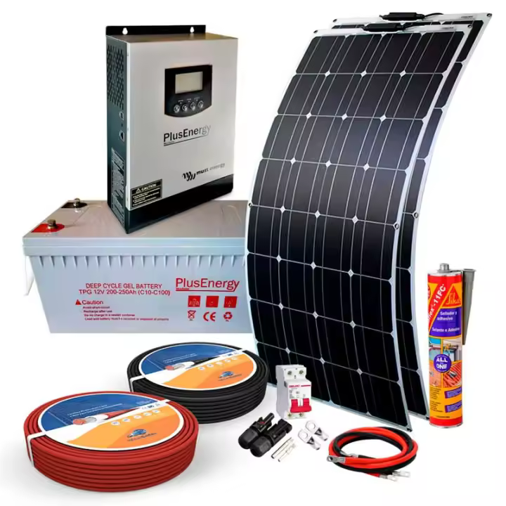 Plusenergy - Kit solar 12v Panel Solar Flexible 150W Inversor Multifuncion 1000VA - 1