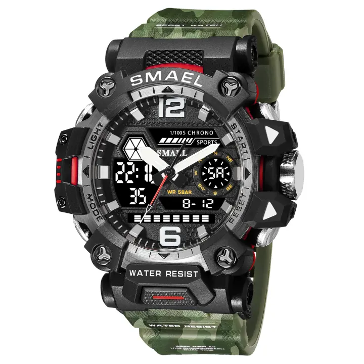 Reloj Deportivo SMAEL 50m Impermeable Digital 8072 Reloj De Pulsera Dual Tiempo LED Para Hombres Resistente Al Choque Con Pantalla LED Y Alarmas - 1