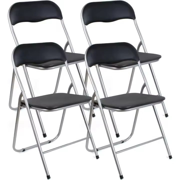 Set de 4 Sillas Plegables - Asiento Auxiliar - Ideal para Cocina, Comedor, Salón, Dormitorio - 44 x 46 x 79 cm - Color Negro - 1