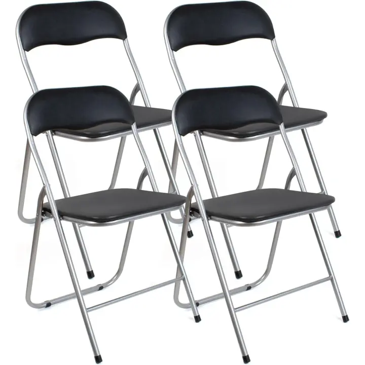Set de 4 Sillas Plegables - Asiento Auxiliar - Ideal para Cocina, Comedor, Salón, Dormitorio - 44 x 46 x 79 cm - Color Negro - 1