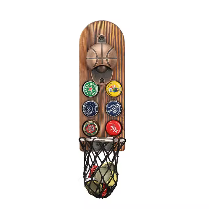 Abridor Cerveza Pared con Imanes Nevera, Abridor Magnético de Madera Retro, Abrebotellas Cerveza con Colector Tapa Botella, Regalos Originales Hombre para Papá, Esposo, Amigos y Colegas - 1