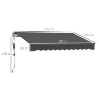 Toldo con manivela de mano Toldo Eléctrico ajustable en Altura Brazzo articulado Toldo Protección solar UV 30 Toldo para Balcón incluido soporte de comparación Toldo 300 cm de ancho para Terraza Balcón gris obscure - details 6