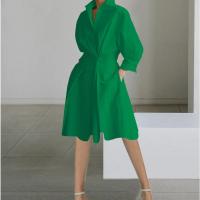 Vestido Casual De Mujer Para Otoño Con Cuello En V Y Mangas Largas Diseño Sencillo Y Colorido A-Line Con Botones En La Cintura Vestido De Oficina Para Edad Media - details 4
