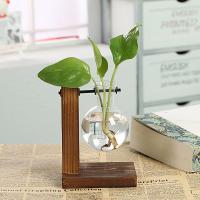 Terrario De Plantas Hidroponicas Vintage Jarrón De Flor Transparente Con Marco De Madera Vaso De Cristal Para Decoración De Hogar Y Bonsái En Mesas - details 2