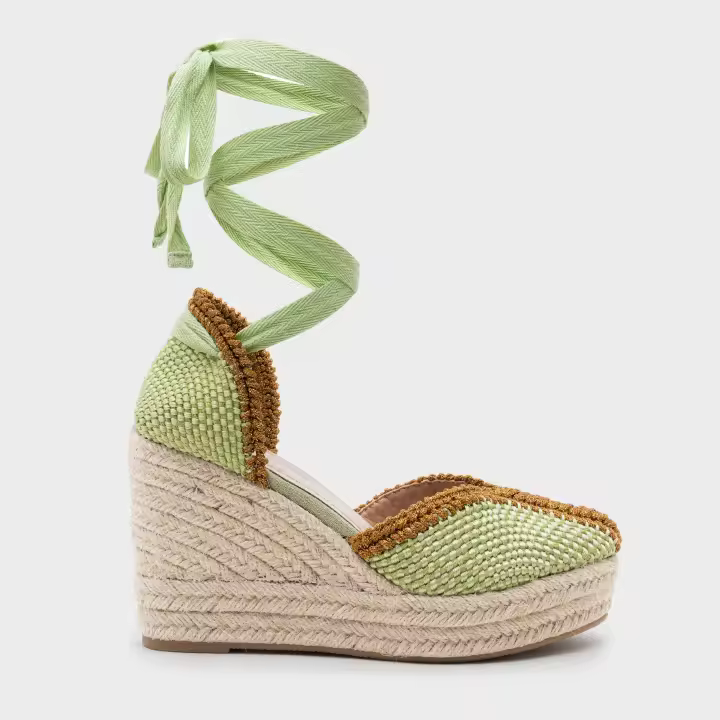 Alpargata de cuña de rafia tejida a mano - Cuñas de Esparto con Raffia y Cordones al Tobillo – Verano para Mujer - 1