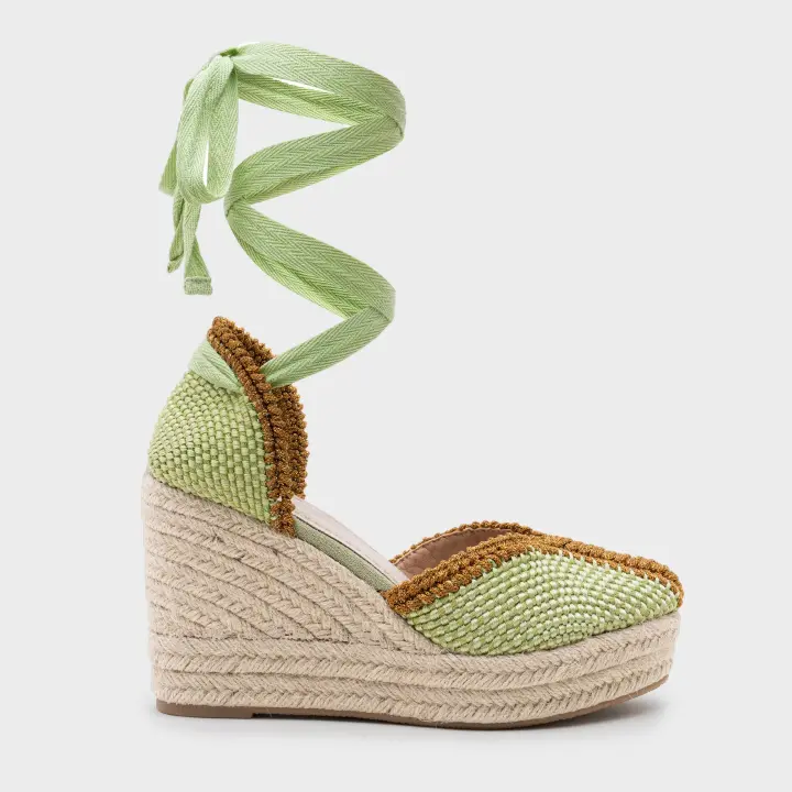 Alpargata de cuña de rafia tejida a mano - Cuñas de Esparto con Raffia y Cordones al Tobillo – Verano para Mujer - 1