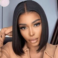 Pelucas Bob Cortas En Venta Con Parto Lateral Frontal De Encaje Peluca De Cabello Humano Brasileño Alineado Para Mujeres Negras Pre Desplumadas Remy Textura Larga Y Suave Tamaño Promedio - details 2