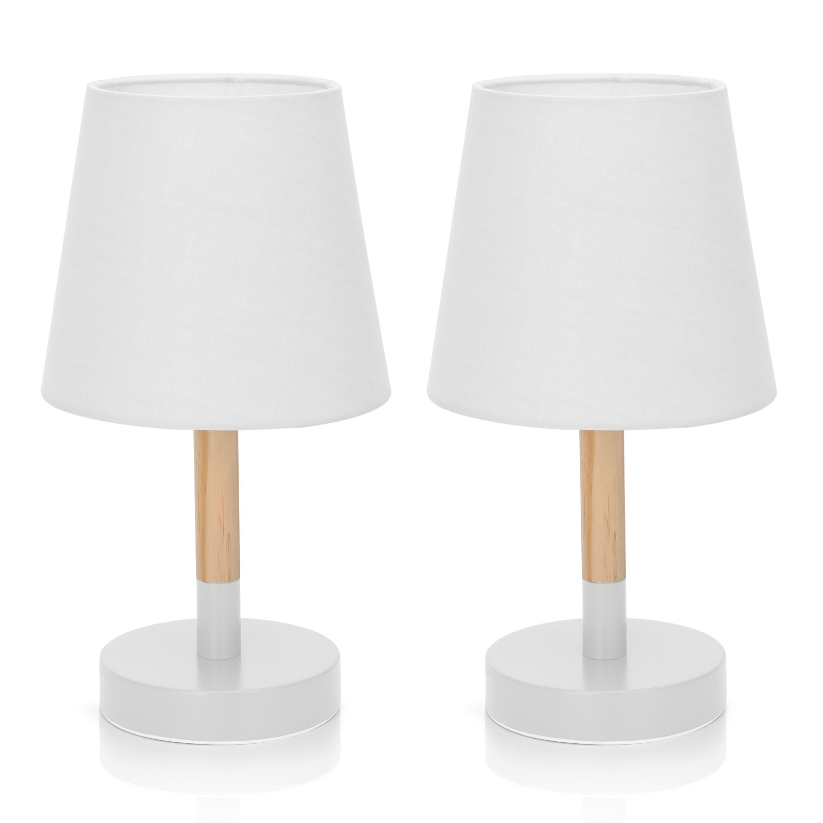 Aigostar – Lámpara de Mesa, Lámpara de Mesita de Noche Pequeña de Madera Moderna, lámpara de Noche con Tulipa de Tela Blanca y Base de Metal, Portalámparas E14, Ecológica, Decorativa y Vintage