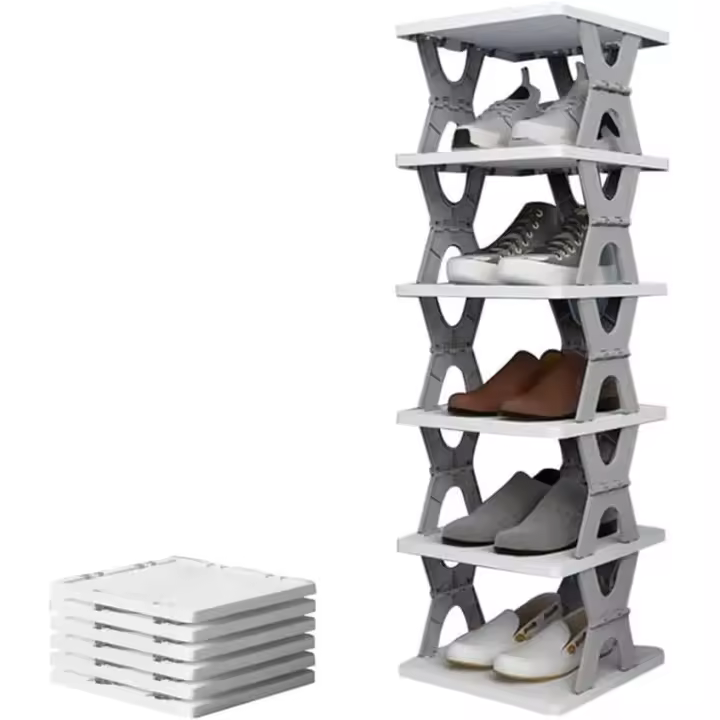Zapatero plegable, zapatero plegable, zapatero plegable de 6 niveles, almacenamiento de zapatos plegable, organizador de zapatos, almacenamiento de zapatos, torre de zapatos, zapatero de esquina, zapatero vertical (6 NIVELES GRIS) - 1