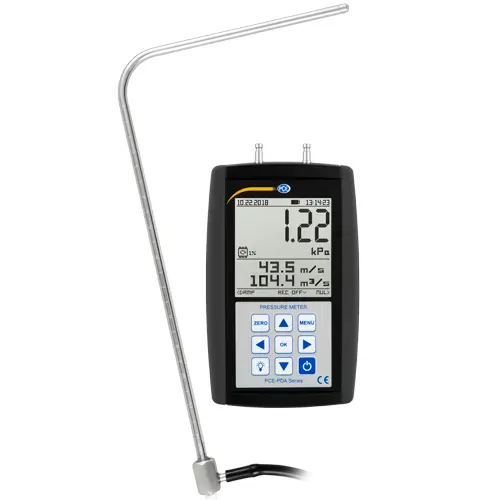 PCE Instruments Anemómetro de tubo de Pitot / Medición de presión relativa y diferencial / Tubo de Pitot adaptable al anemómetro / Función MIN y MAX / Registro de datos PCE-PDA 10L - 1