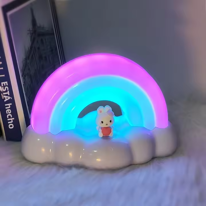 Lámpara De Noche LED Conejo Arcoíris Recargable Con 3 Modos De Iluminación Decoración De Habitación Para Bebés Luz Suave Para Dormir - 1