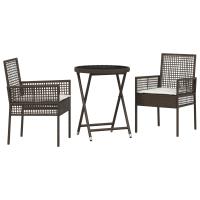 Juego de Bistro de Jardín de 3 Piezas vidaXL con Cojines Marrón de Poliratán - details 1