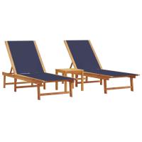vidaXL Tumbonas 2 uds con mesa madera maciza acacia y textileno Negro, Crema, Gris Sillas de Exterior Ideal para jardín, playa, piscina, terraza Tumbona Piscina Tumbonas Playa Tumbonas Jardín Exterior - details 2