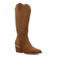 PuntoSalao Botas de Mujer con Tacón Campero y Detalles Brillantes, Caña Alta Media Pierna, Cremallera Lateral, Estilo Cowboy en Color Taupe - details 1