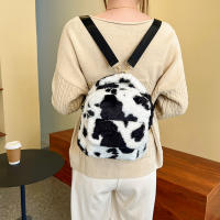 Mochila De Peluche Con Patrón De Vaca Para Mujer Multifuncional Con Correa Ajustable Y Diversas Bolsillos Casual Y Divertida Para Compras Y Uso Diario - details 6