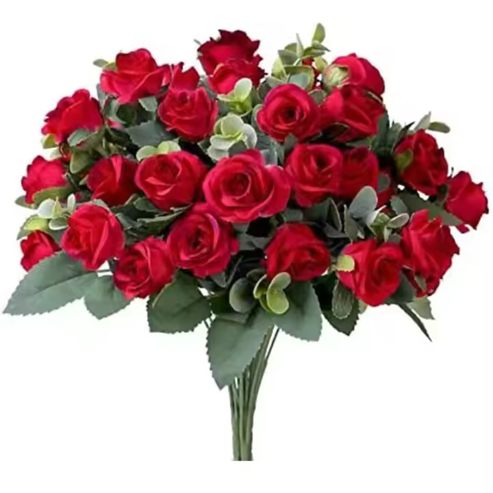 10 Cabezas De Flor Artificial Rosa De Seda Con Hojas De Eucalipto Y Peonía Para Decoración De Mesa Boda Vaso Hogar - 1