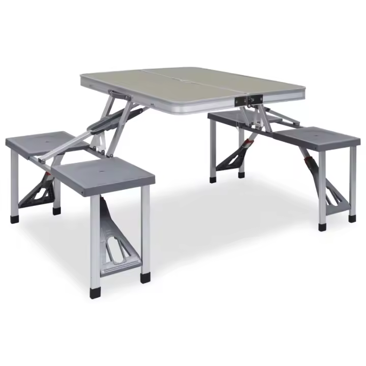 vidaXL Mesa de camping plegable con 4 asientos acero aluminio - 1