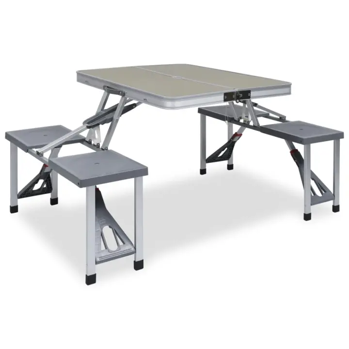 vidaXL Mesa de camping plegable con 4 asientos acero aluminio - 1